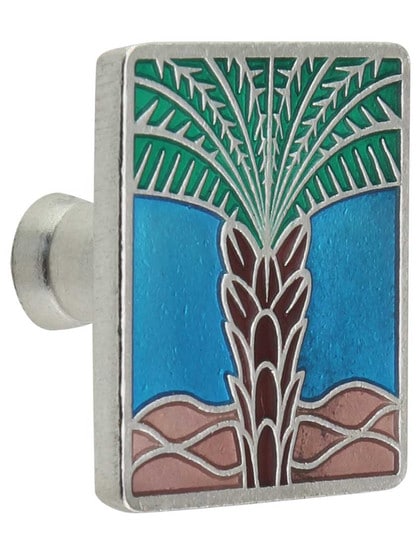 Royal Palm Enameled Knob in Brilliant Pewter/Turquoise.